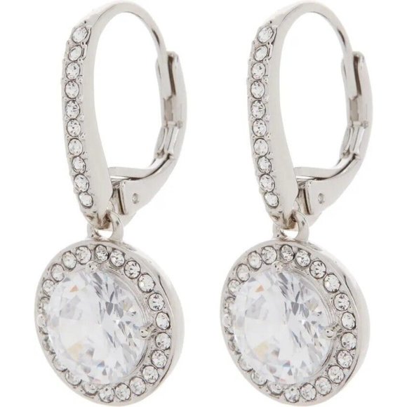 earrings Women Rhodium Plated Drop Lever Back Sparkling Clear Cubic Zirconia